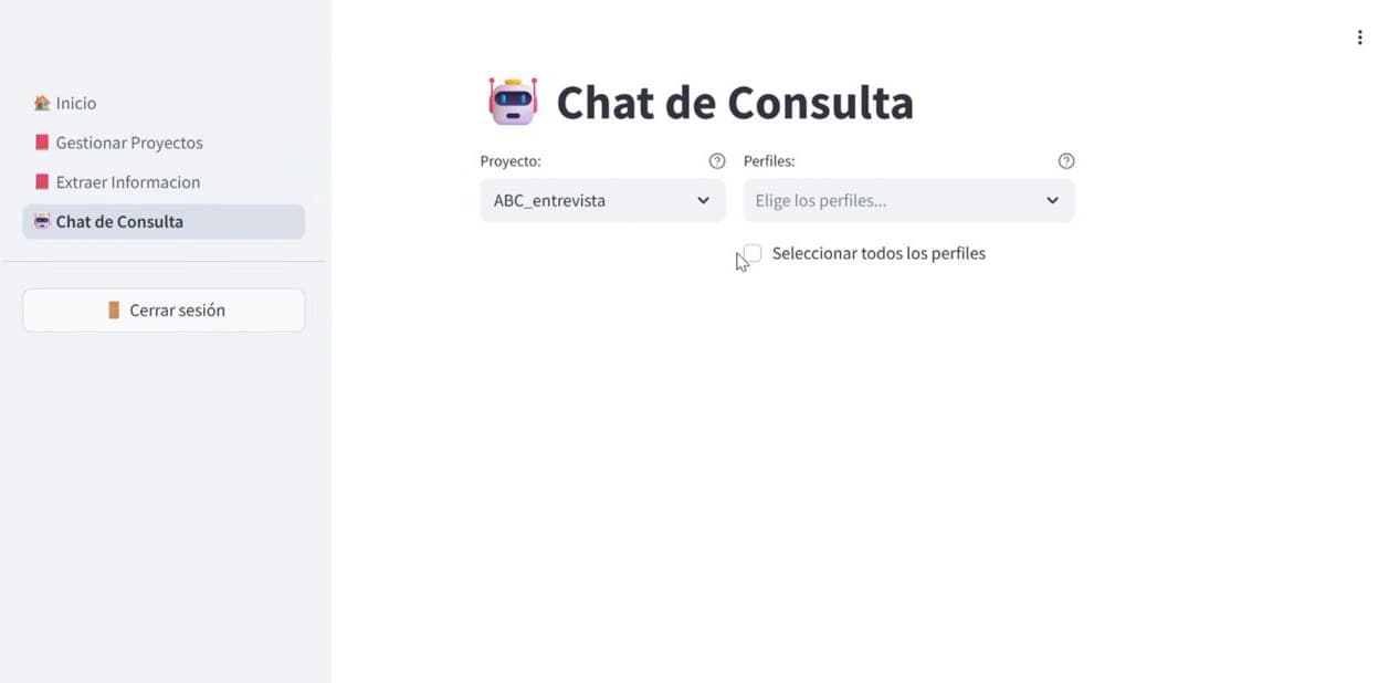 Betty v1.5 consultation chat: project and participant profile dropdowns before any conversation