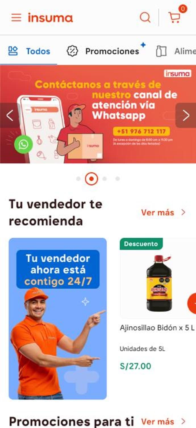 Generic home: WhatsApp channel banner and mixed seller recommendations