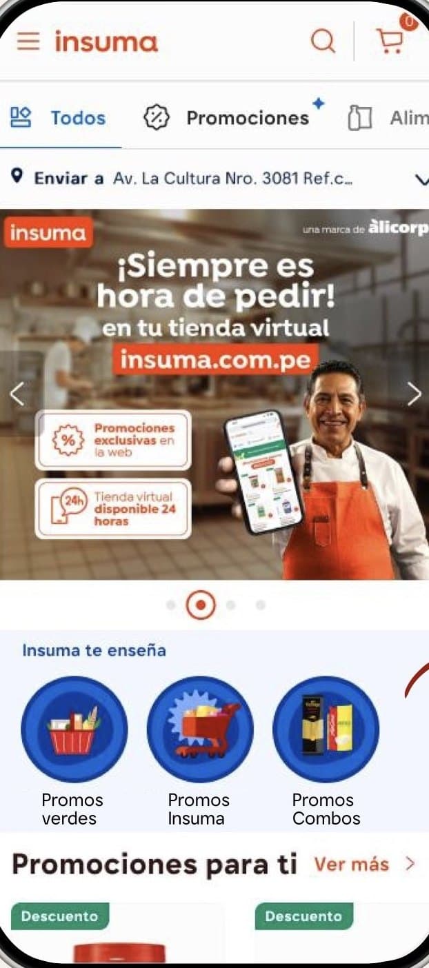 Insuma home with an Insuma te enseña row of story circles
