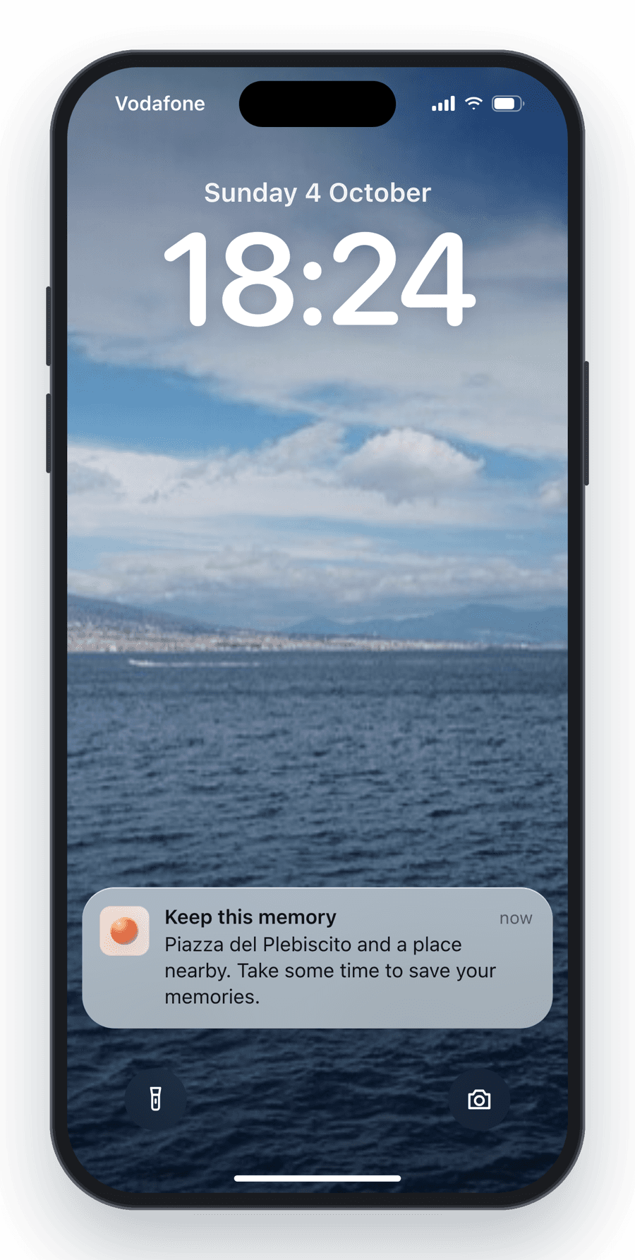 Concept: a Memori notification on the lock screen suggesting to keep a memory
